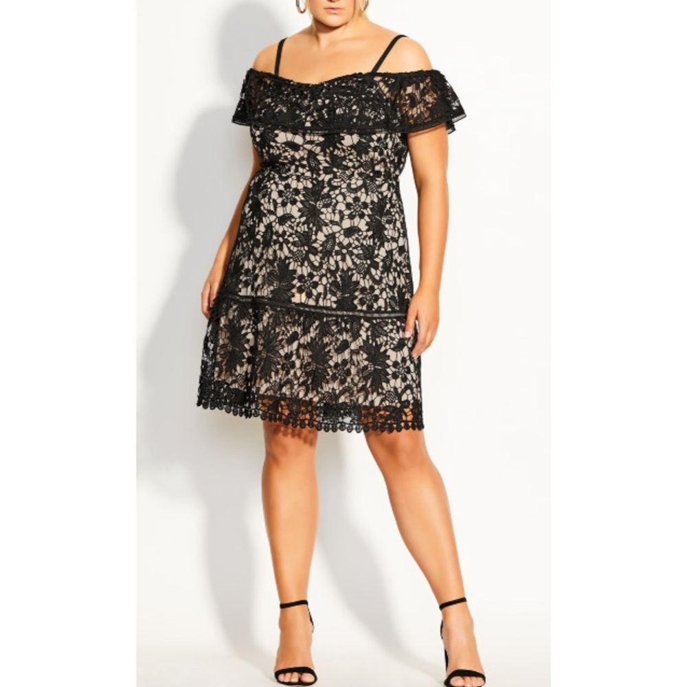 Nwt City Chic Dream Of Lace Dress Black